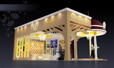 54平米展臺設(shè)計制作：三面開口/現(xiàn)代/木質(zhì)結(jié)構(gòu)/彩色，為美博會展商而作（免費(fèi)使用）