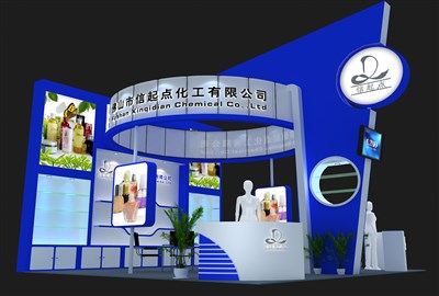 36平米展臺(tái)設(shè)計(jì)制作：三面開(kāi)口/現(xiàn)代/木質(zhì)結(jié)構(gòu)/藍(lán)色，為美博會(huì)展商而作（免費(fèi)使用）