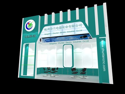 18平米展臺(tái)設(shè)計(jì)制作：一面開口/現(xiàn)代/木質(zhì)結(jié)構(gòu)/綠色，為家電展展商而作（免費(fèi)使用）