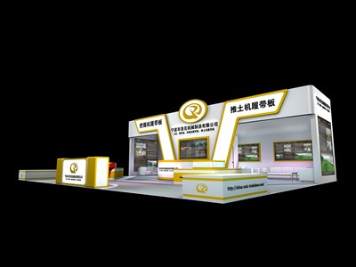 125平米展臺設(shè)計(jì)制作：三面開口/現(xiàn)代/木質(zhì)結(jié)構(gòu)/白色，為機(jī)械展展商而作（免費(fèi)使用）