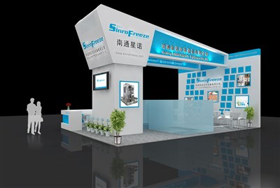 54平米展臺(tái)設(shè)計(jì)制作：三面開口/現(xiàn)代/木質(zhì)結(jié)構(gòu)/藍(lán)色，為汽配展展商而作（免費(fèi)使用）