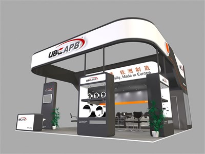 64平米展臺設(shè)計制作：三面開口/現(xiàn)代/木質(zhì)結(jié)構(gòu)/黑色，為機械展展商而作（免費使用）