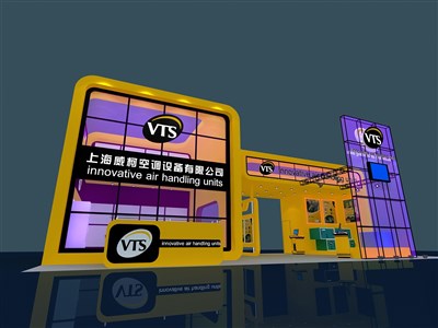 124平米展臺設計制作：三面開口/現(xiàn)代/型材結構/彩色，為家電展展商而作（免費使用）