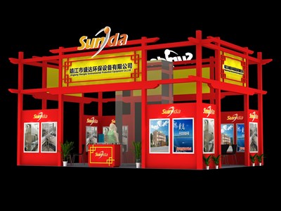 54平米展臺(tái)設(shè)計(jì)制作：四面開(kāi)口/中式/木質(zhì)結(jié)構(gòu)/紅色，為汽配展展商而作（免費(fèi)使用）