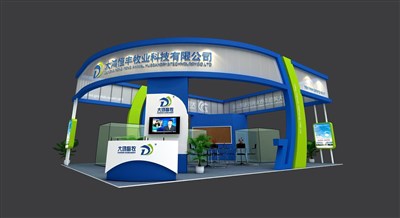 108平米展臺設計制作：四面開口/現(xiàn)代/木質(zhì)結(jié)構(gòu)/藍色，為機械展展商而作（免費使用）