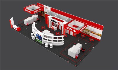 300平米展臺設計制作：三面開口/現(xiàn)代/木質結構/紅色，為機械展展商而作（免費使用）