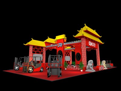 200平米展臺(tái)設(shè)計(jì)制作：四面開口/中式/木質(zhì)結(jié)構(gòu)/紅色，為汽配展展商而作（免費(fèi)使用）
