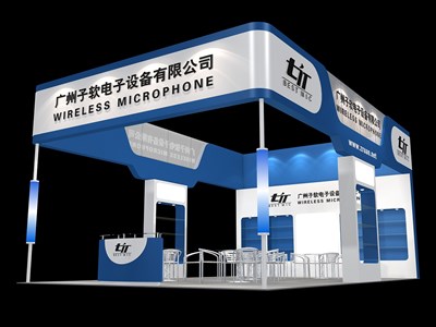 54平米展臺(tái)設(shè)計(jì)制作：三面開口/現(xiàn)代/木質(zhì)結(jié)構(gòu)/藍(lán)色，為汽配展展商而作（免費(fèi)使用）