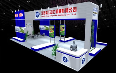 112平米展臺設(shè)計制作：四面開口/現(xiàn)代/木質(zhì)結(jié)構(gòu)/藍(lán)色，為機械展展商而作（免費使用）