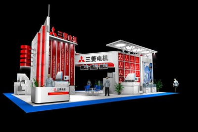 144平米展臺設(shè)計制作：四面開口/前衛(wèi)/木質(zhì)結(jié)構(gòu)/紅色，為機械展展商而作（免費使用）