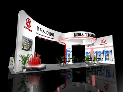 90平米展臺設(shè)計(jì)制作：三面開口/現(xiàn)代/木質(zhì)結(jié)構(gòu)/白色，為機(jī)械展展商而作（免費(fèi)使用）