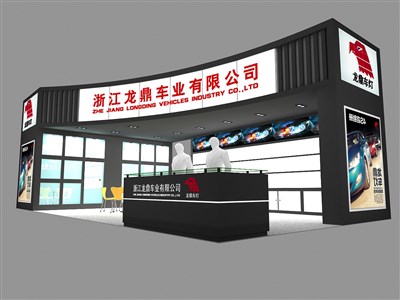 72平米展臺設(shè)計(jì)制作：二面開口/現(xiàn)代/木質(zhì)結(jié)構(gòu)/黑色，為汽配展展商而作（免費(fèi)使用）