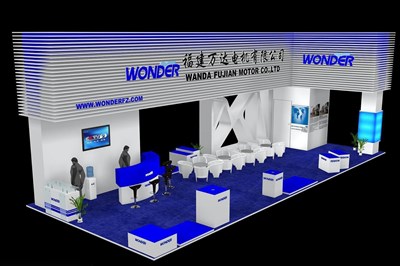90平米展臺設計制作：四面開口/現(xiàn)代/木質(zhì)結構/藍色，為機械展展商而作（免費使用）