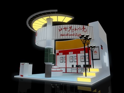 36平米展臺(tái)設(shè)計(jì)制作：三面開口/現(xiàn)代/木質(zhì)結(jié)構(gòu)/白色，為家電展展商而作（免費(fèi)使用）