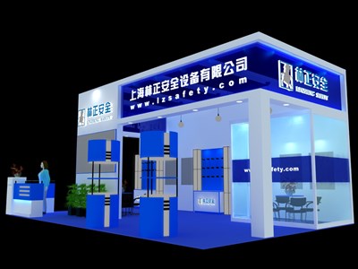 49.5平米展臺(tái)設(shè)計(jì)制作：三面開(kāi)口/現(xiàn)代/木質(zhì)結(jié)構(gòu)/藍(lán)色，為機(jī)械展展商而作（免費(fèi)使用）