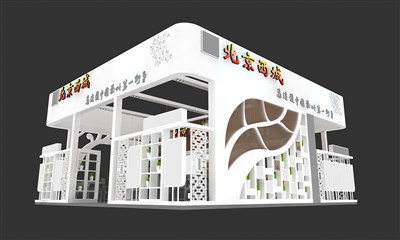100平米展臺設(shè)計(jì)制作：三面開口/現(xiàn)代/木質(zhì)結(jié)構(gòu)/白色，為茶博會展商而作（免費(fèi)使用）