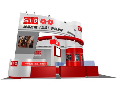 30平米展臺設(shè)計制作：四面開口/現(xiàn)代/木質(zhì)結(jié)構(gòu)/紅色，為機(jī)械展展商而作（免費(fèi)使用）