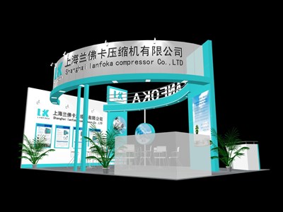 48平米展臺(tái)設(shè)計(jì)制作：三面開口/現(xiàn)代/木質(zhì)結(jié)構(gòu)/綠色，為機(jī)械展展商而作（免費(fèi)使用）