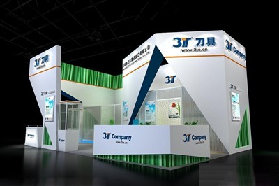 54平米展臺(tái)設(shè)計(jì)制作：二面開口/現(xiàn)代/木質(zhì)結(jié)構(gòu)/白色，為機(jī)械展展商而作（免費(fèi)使用）
