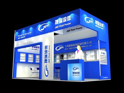 18平米展臺設(shè)計(jì)制作：二面開口/現(xiàn)代/木質(zhì)結(jié)構(gòu)/藍(lán)色，為汽配展展商而作（免費(fèi)使用）