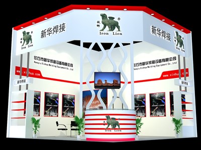 36平米展臺設(shè)計制作：二面開口/現(xiàn)代/木質(zhì)結(jié)構(gòu)/紅色，為汽配展展商而作（免費使用）