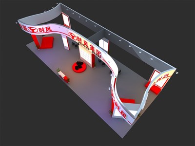 392平米展臺設(shè)計制作：四面開口/現(xiàn)代/木質(zhì)結(jié)構(gòu)/紅色，為汽配展展商而作（免費使用）