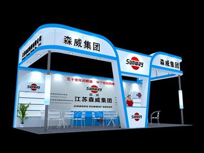 36平米展臺設(shè)計制作：三面開口/現(xiàn)代/木質(zhì)結(jié)構(gòu)/藍(lán)色，為汽配展展商而作（免費使用）