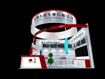 36平米展臺設(shè)計制作：二面開口/現(xiàn)代/木質(zhì)結(jié)構(gòu)/紅色，為汽配展展商而作（免費使用）