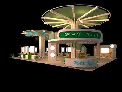 180平米展臺(tái)設(shè)計(jì)制作：四面開口/前衛(wèi)/雙層結(jié)構(gòu)/綠色，為電子展展商而作（免費(fèi)使用）