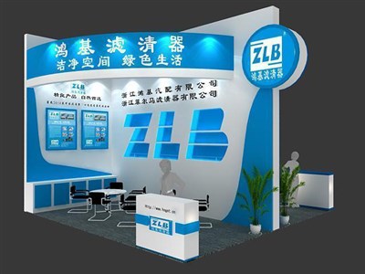 36平米展臺設(shè)計制作：二面開口/現(xiàn)代/木質(zhì)結(jié)構(gòu)/藍色，為汽配展展商而作（免費使用）