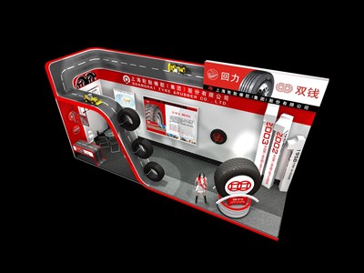33平米展臺設(shè)計制作：二面開口/現(xiàn)代/木質(zhì)結(jié)構(gòu)/紅色，為汽配展展商而作（免費(fèi)使用）