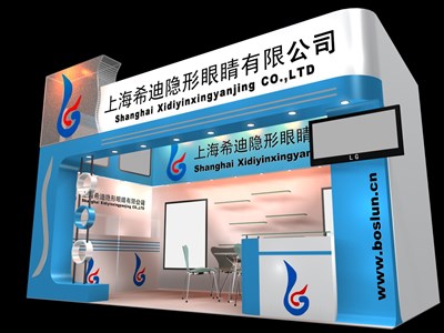 18平米展臺(tái)設(shè)計(jì)制作：一面開(kāi)口/現(xiàn)代/木質(zhì)結(jié)構(gòu)/藍(lán)色，為汽配展展商而作（免費(fèi)使用）