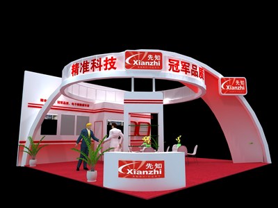 72平米展臺(tái)設(shè)計(jì)制作：三面開(kāi)口/現(xiàn)代/木質(zhì)結(jié)構(gòu)/紅色，為汽配展展商而作（免費(fèi)使用）