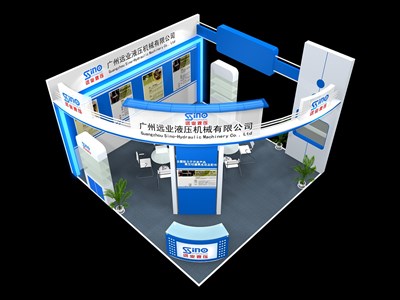 36平米展臺(tái)設(shè)計(jì)制作：三面開口/現(xiàn)代/木質(zhì)結(jié)構(gòu)/藍(lán)色，為汽配展展商而作（免費(fèi)使用）