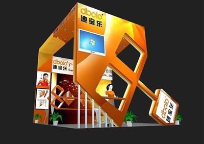 36平米展臺設(shè)計制作：二面開口/現(xiàn)代/木質(zhì)結(jié)構(gòu)/橙色，為電子展展商而作（免費使用）