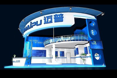 85平米展臺(tái)設(shè)計(jì)制作：二面開口/現(xiàn)代/木質(zhì)結(jié)構(gòu)/藍(lán)色，為電子展展商而作（免費(fèi)使用）