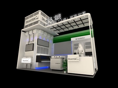 18平米展臺設(shè)計制作：二面開口/現(xiàn)代/木質(zhì)結(jié)構(gòu)/白色，為電子展展商而作（免費使用）