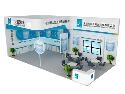 72平米展臺設計制作：二面開口/前衛(wèi)/木質(zhì)結(jié)構/藍色，為電子展展商而作（免費使用）