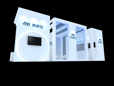 72平米展臺設計制作：四面開口/前衛(wèi)/木質(zhì)結(jié)構(gòu)/白色，為電子展展商而作（免費使用）