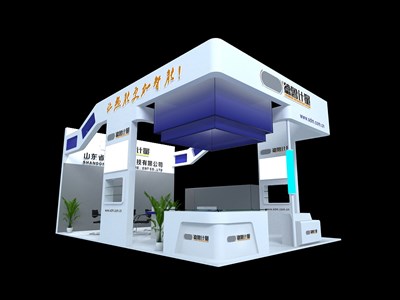 54平米展臺設計制作：三面開口/現(xiàn)代/木質結構/白色，為電子展展商而作（免費使用）