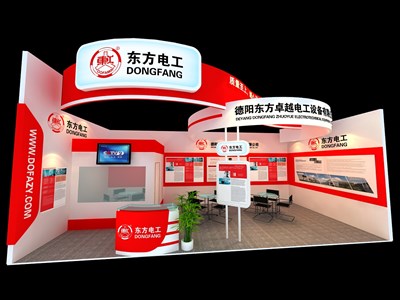 36平米展臺設計制作：一面開口/現(xiàn)代/木質結構/紅色，為電子展展商而作（免費使用）