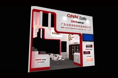 36平米展臺設計制作：二面開口/現(xiàn)代/木質結構/紅色，為電子展展商而作（免費使用）