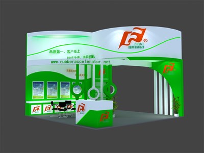 36平米展臺設(shè)計制作：三面開口/現(xiàn)代/木質(zhì)結(jié)構(gòu)/綠色，為電子展展商而作（免費使用）