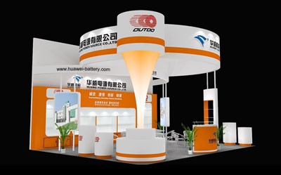 45平米展臺設計制作：三面開口/現代/木質結構/橙色，為電子展展商而作（免費使用）