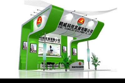 36平米展臺設計制作：三面開口/前衛(wèi)/木質結構/綠色，為電子展展商而作（免費使用）