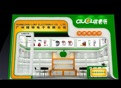 18平米展臺(tái)設(shè)計(jì)制作：一面開口/現(xiàn)代/木質(zhì)結(jié)構(gòu)/綠色，為電子展展商而作（免費(fèi)使用）