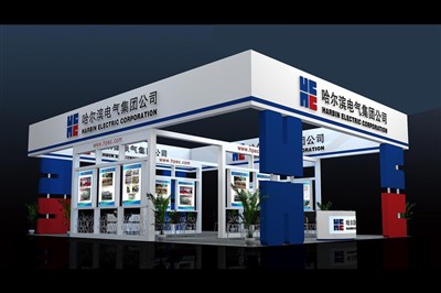 108平米展臺設(shè)計制作：四面開口/現(xiàn)代/木質(zhì)結(jié)構(gòu)/藍(lán)色，為電子展展商而作（免費(fèi)使用）
