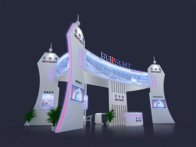 72平米展臺設計制作：四面開口/前衛(wèi)/木質(zhì)結(jié)構(gòu)/白色，為電子展展商而作（免費使用）