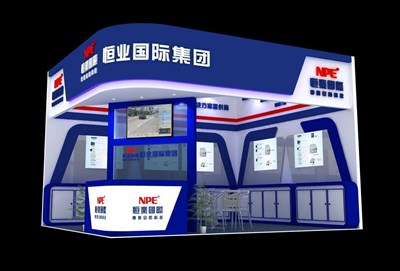 30平米展臺設(shè)計制作：二面開口/前衛(wèi)/木質(zhì)結(jié)構(gòu)/藍色，為電子展展商而作（免費使用）