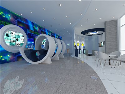 163.2平米展廳設(shè)計(jì)制作：前衛(wèi)/藍(lán)色，產(chǎn)品類展廳-福建捷聯(lián)電子有限公司展廳（免費(fèi)使用）